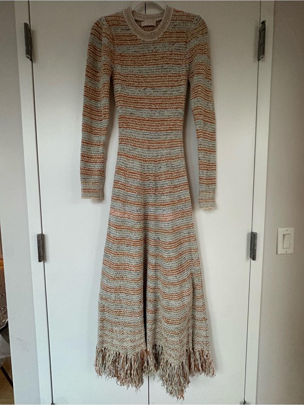 Ulla Johnson Striped Knit Maxi Dress with Fringe
